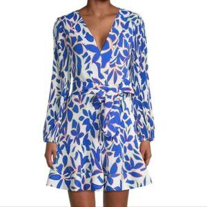 Milly Liv Collage Floral Pleated Dress  - Blue/Floral, Size 8